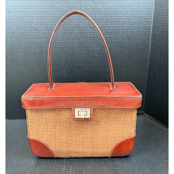 Kenneth Cole Handbags - Kenneth Cole Leather and Straw Basket Top Handle Handbag Purse